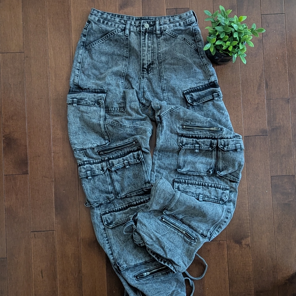 Fashion Nova Charcoal Utility Straight Leg Jeans